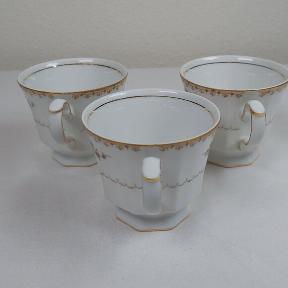 Lot of 3 Harmony House Rosette Fine China White Cup Octagonal Tan Scroll & Band - Picture 3 of 7